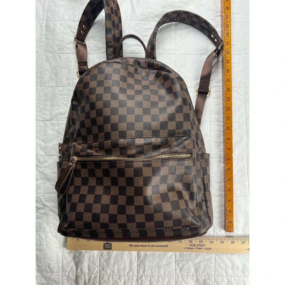 Minimalist Brown Checkered Multi Function Backpack Outdoors Travel Bag preppy